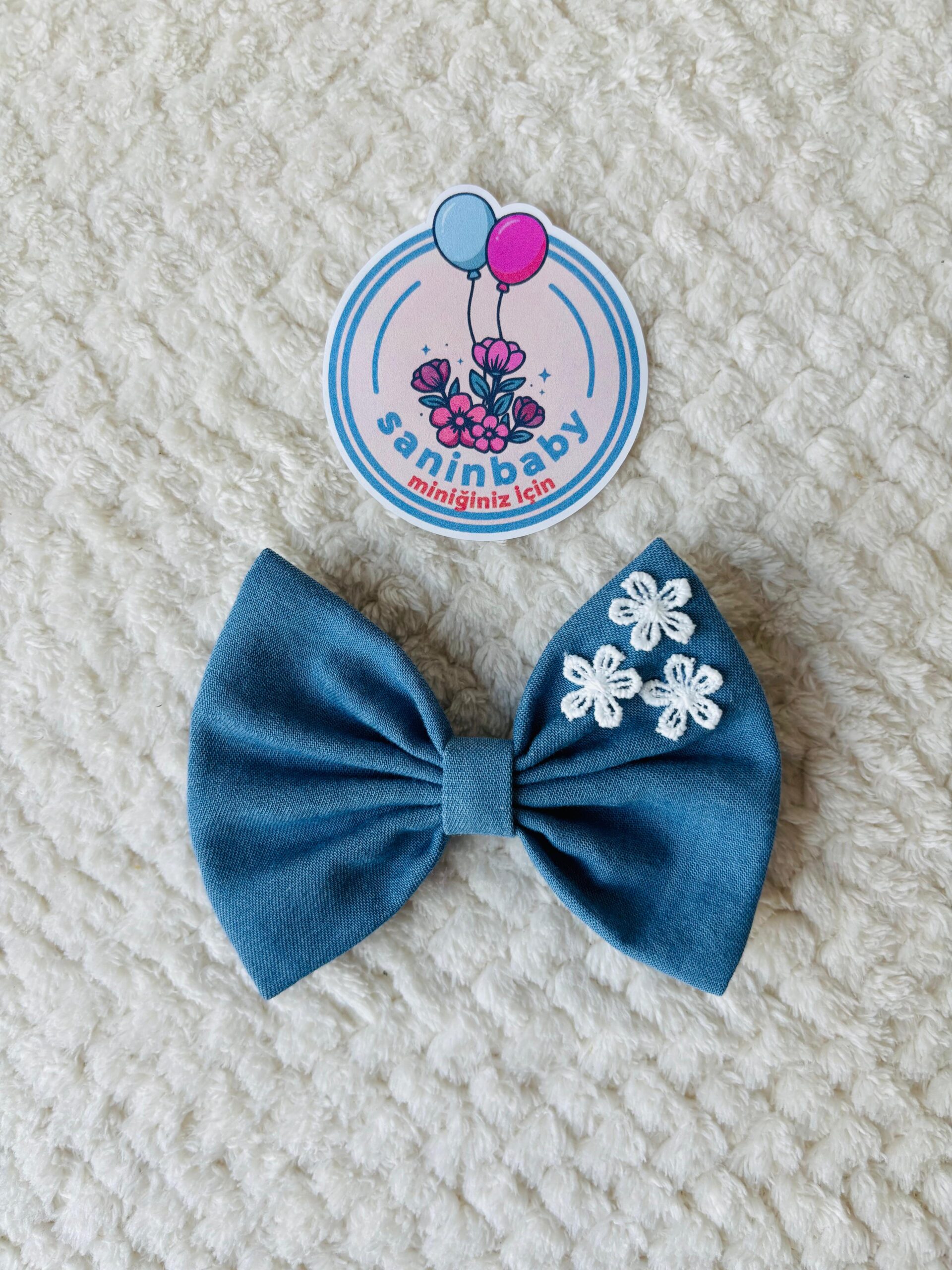 Mini Çiçekli Fiyonk Toka Kız Bebek - Koyu Mavi